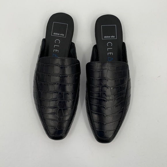 Dolce Vita Clear slide mule loafer shoe black crocodile embossed leather new 7.5 - Picture 4 of 6